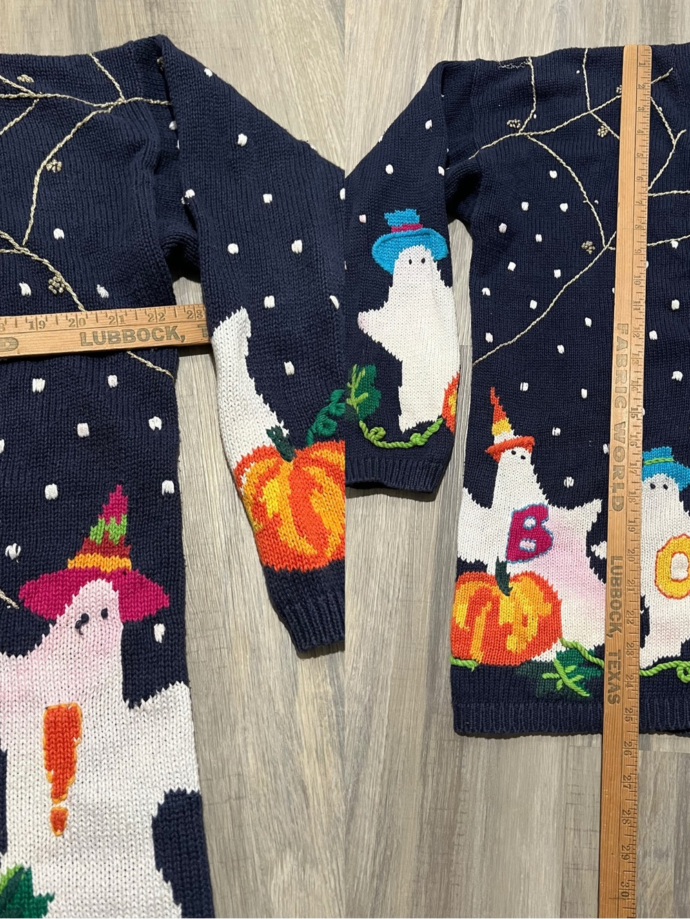 Vintage 90s Lauren Hansen Halloween Ghost and Pumpkin Novelty Knit Cardigan - Picture 8 of 8